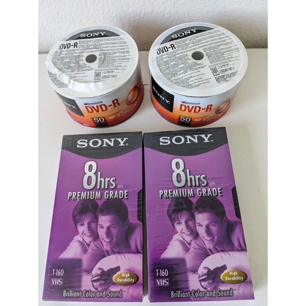 Sony DVD-R 4.7GB 120 Min 16X DVD-R Blank Media Disc 50 Pack, Grade T-160 VHS LOT